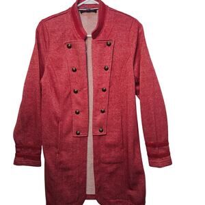 Tommy Hilfiger Women's Band Military Style Red Jacket Coat Buttons Retro Medium